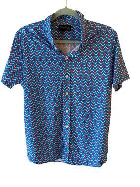 Andrew Christian Mens Short Sleeve Anchor Chevron Print Shirt Size Small Casual